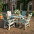 Amish built poly outdoor furniture, 43" dining table and 4 chairs set, seashell and mint, on patio of brick mansion