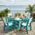 Amish built poly 36" square dining table in aruba blue and white, pictured on waterfront patio.