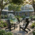 Modern poly adirondack chairs in corporate center courtyard, pictured in black.