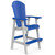 All-weather poly bar chair made in the USA, pictured in white and bright blue.