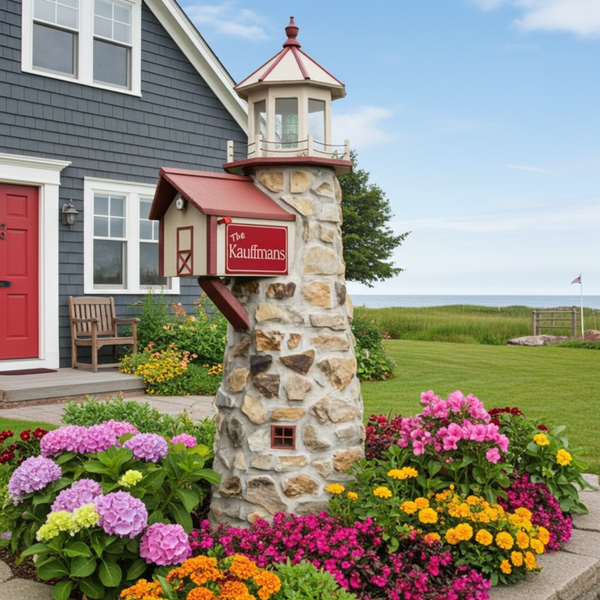 Stone Garden Lighthouse With Mailbox - Amish Handcrafted