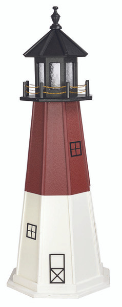 Amish handcrafted Barnegat replica wood garden lighthouse, 5 foot, finished in black, cherrywood, and white.