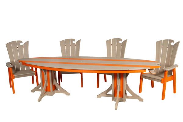 Surf-Aira Amish crafted premium poly dining table & Ocean Wavz chairs in birchwood and orange