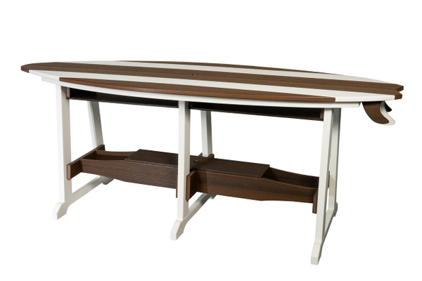 Surf-Aria Amish crafted surfboard style dining table in 8 foot lenght, pictured in white and brazilian walnut.