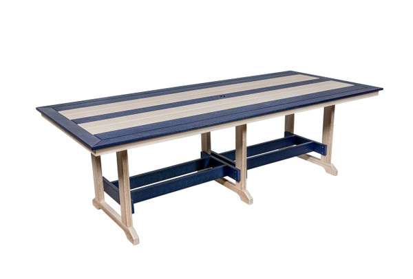 Poly dining table from Seabreak Collection in seashell and patriot blue.