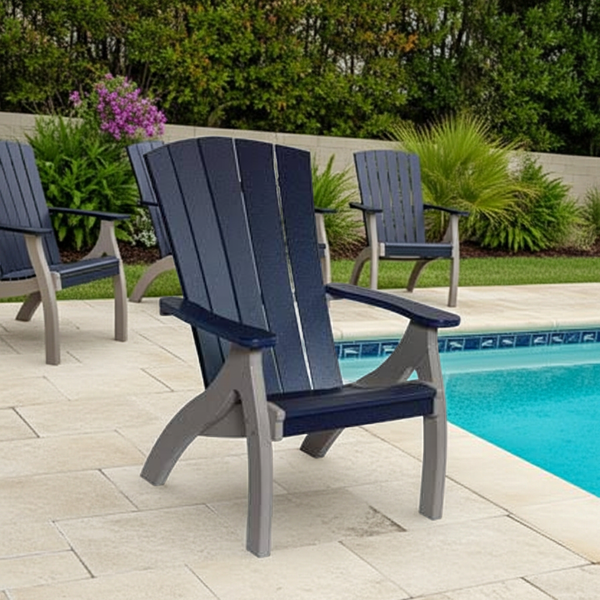 Amish crafted all weather poly siesta chair in light gray and patriot blue pictured poolside