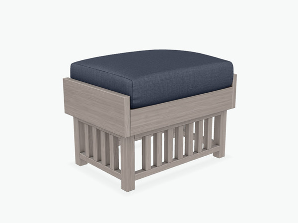 Amish crafted poly Mission style footrest in driftwood with canvas twilight. Amish crafted poly Mission style footrest in driftwood with canvas twilight.