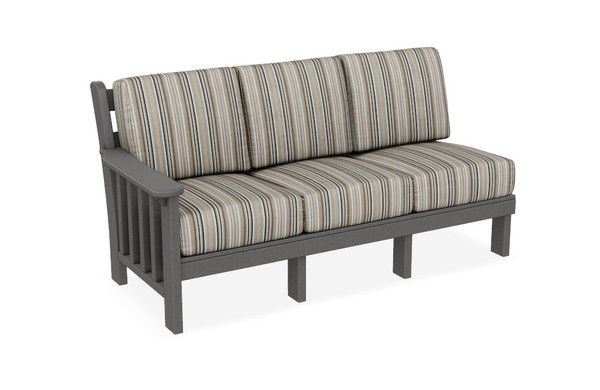 Left side sofa piece for poly outdoor sectional sofa, made in the USA by Finch™, pictured in dark gray and cultivate stone. Left side sofa piece for poly outdoor sectional sofa, made in the USA by Finch™, pictured in dark gray and cultivate stone.