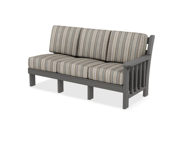 Right side sofa piece for poly outdoor sectional sofa, made in the USA by Finch™, pictured in dark gray and cultivate stone.