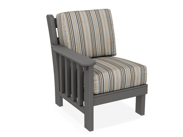 Left side chair section for poly outdoor sectional sofa, made in the USA by Finch™, pictured in dark gray and cultivate stone. Left side chair section for poly outdoor sectional sofa, made in the USA by Finch™, pictured in dark gray and cultivate stone.