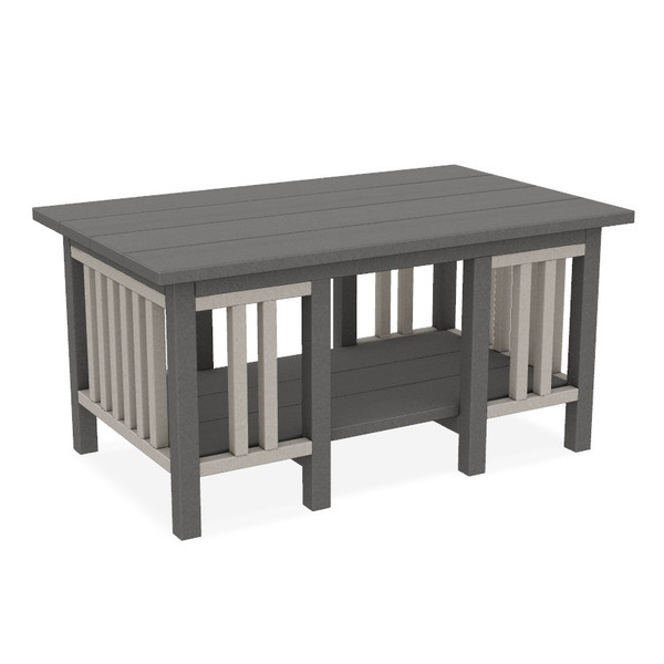 Amish made poly outdoor coffee table by Finch, made in dark gray, light gray.