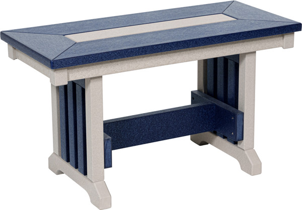 Amish built poly outdoor bench, made in the USA, pictured in light gray and patriot blue.