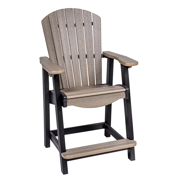 All-weather poly counter height chair, Amish crafted in the USA, pictured in black and driftwood.