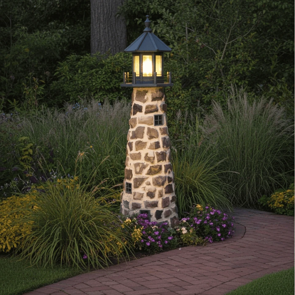 Amish Crafted Stone Garden Lighthouse Mailbox – Ships Free
