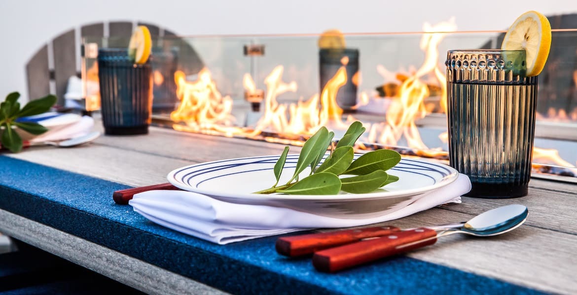 Fire pit, fire table on patio.
