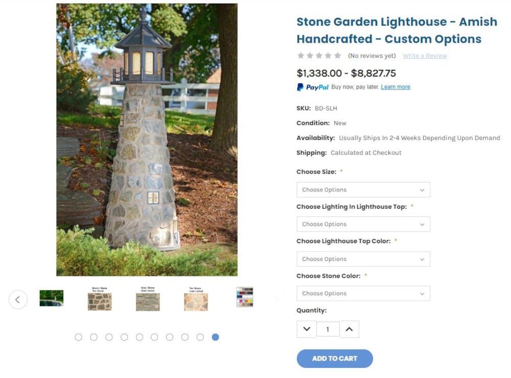 Garden lighthouse configurator with stone lighthouse