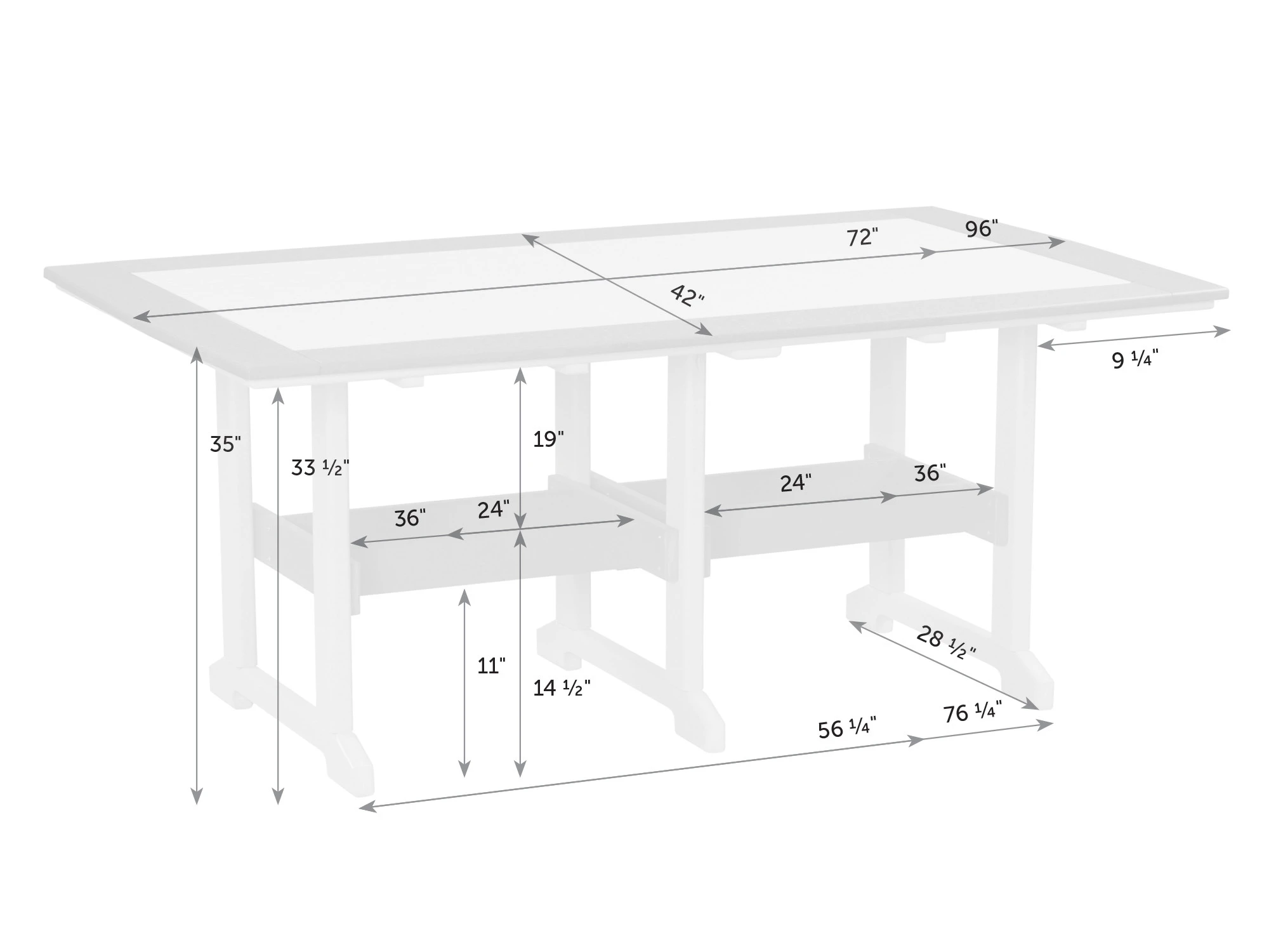 Poly outdoor counter height dining table dimensions diagram