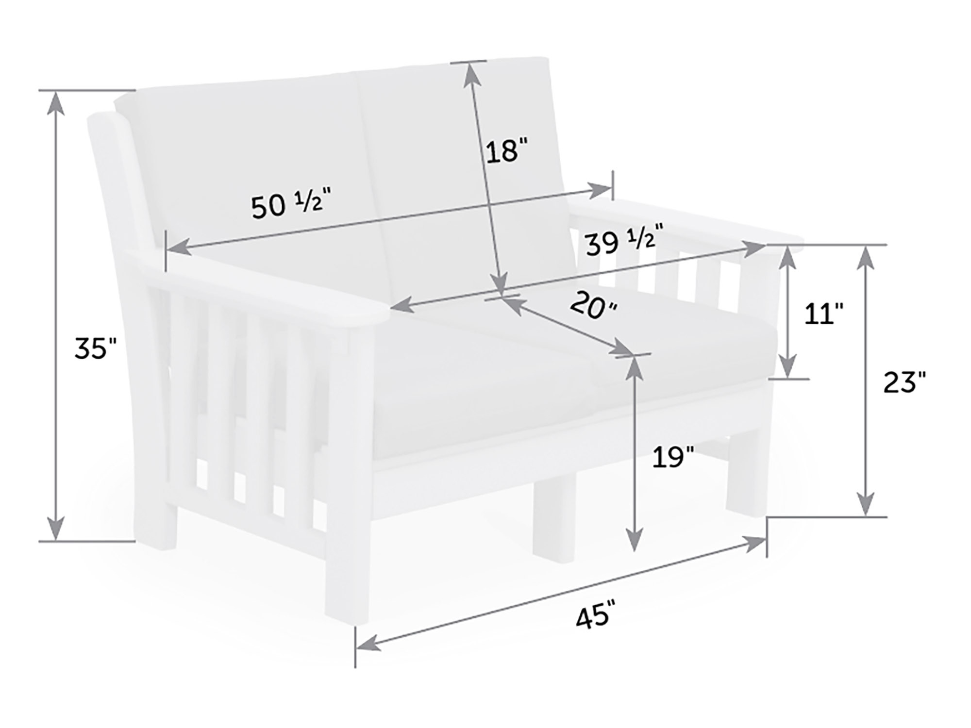Mission love seat dimensions