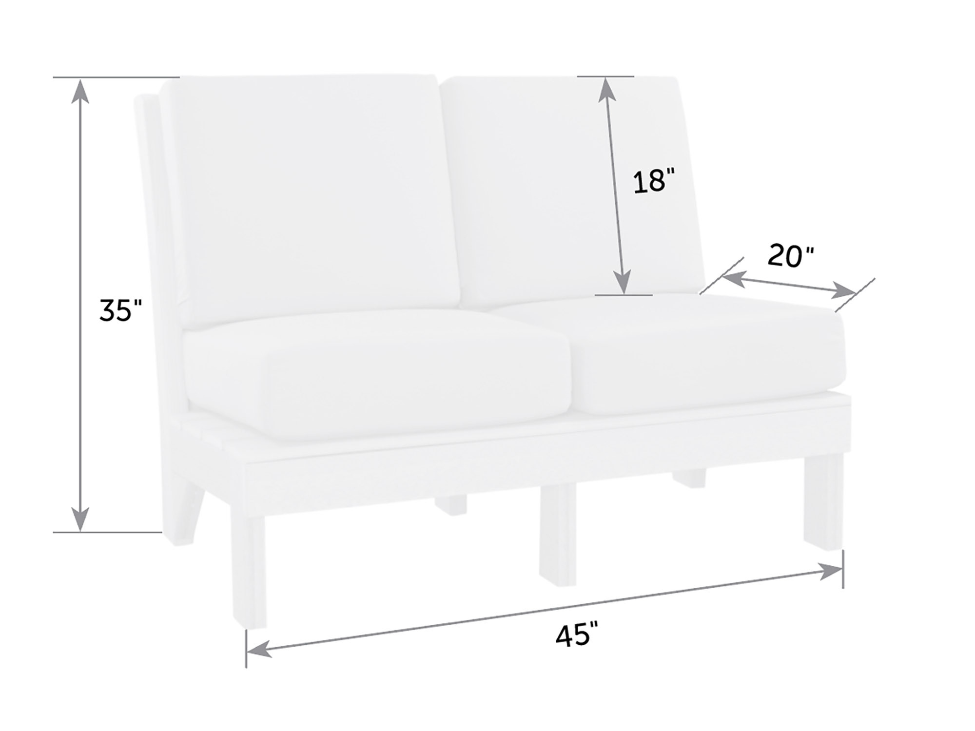 Poly outdoor sectional center love seat dimensions diagram