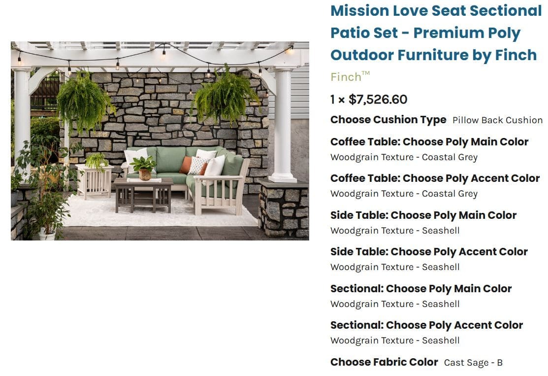 Order instructions for patio set as pictured