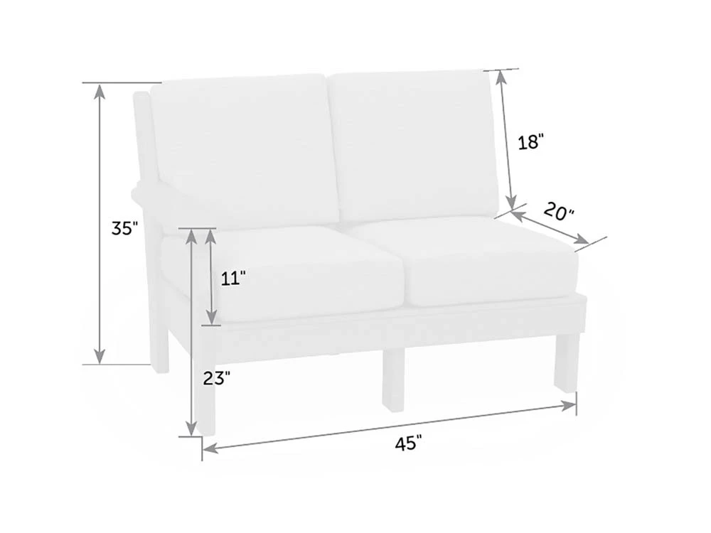 poly outdoor sectional right side love seat dimensions diagram