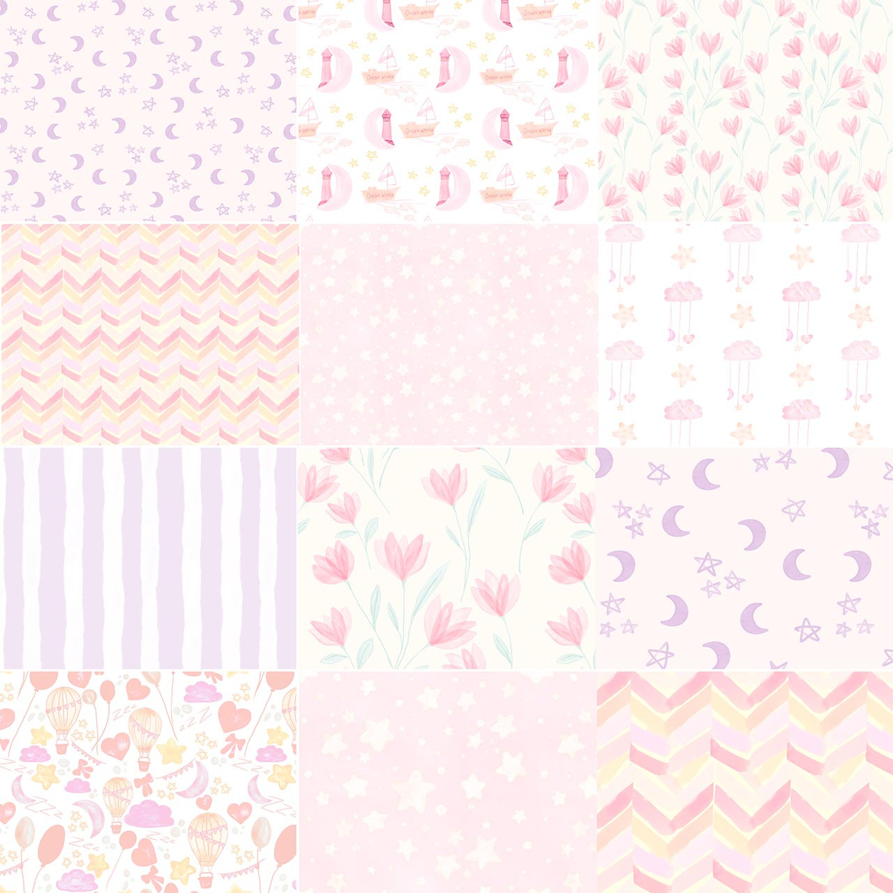 Sweet Dreams Blush Pastels Fat Quarters - Custom Print Quilt Fabrics