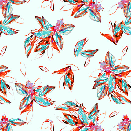 Philedendron Floral Fabric Design (Teal colorway)