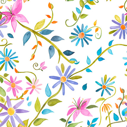 Trellis Floral Fabric Design (Garden Party colorway)