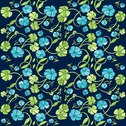 Clover Floral Fabric Design (Celtic Sea colorway)