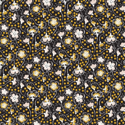 Sakura Blossoms Fabric Design (Black colorway)