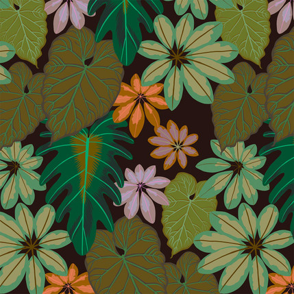 Schefflera Floral Fabric Design (Verdigris colorway)