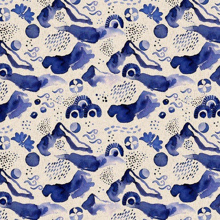 Blueberry Hill Fabric Design (Vintage Cream & Blue colorway)