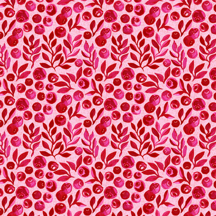 Blueberries with Leaves Fabric Design (Pink and Red colorway)