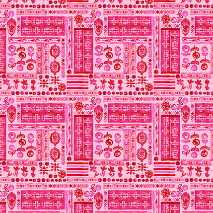 Ancient Berry Tiles Fabric Design (Pink and Red colorway)