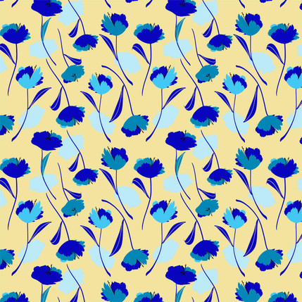 Tossed Poppies Fabric Design (Blue Yellow colorway)