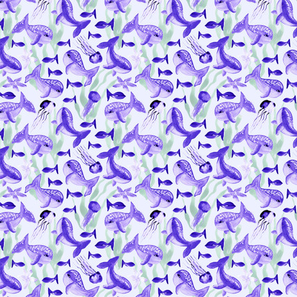 Marine Life Fabric Design (Amethyst colorway)