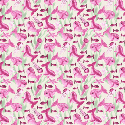 Marine Life Fabric Design (Cerise colorway)