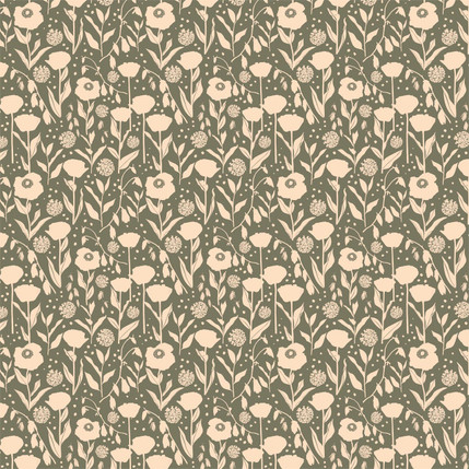 Flower Silhouette Fabric Design (Olive colorway)