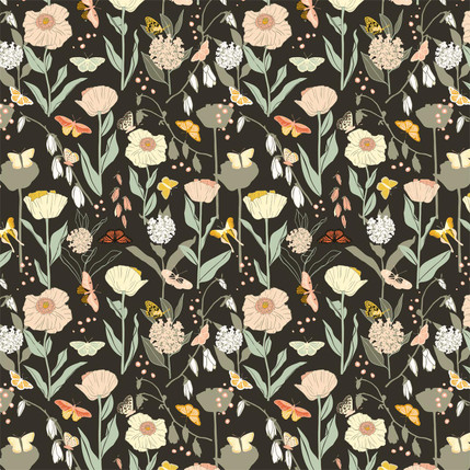 Butterfly Garden Grande Fabric Design (Black colorway)