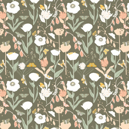 Butterfly Garden Grande Fabric Design (Olive colorway)