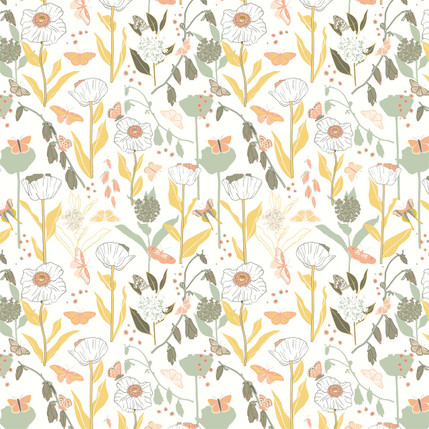 Butterfly Garden Grande Fabric Design (White colorway)