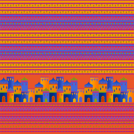 Marrakesh BorderFabric Design (Pink Blue Yellow Orange colorway)