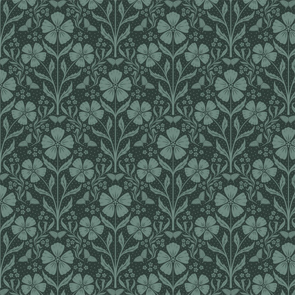 Awakening Flowers Damask Fabric Design (Dark Green colorway)
