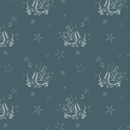 Starry Octopus Fabric Design (Blue colorway)