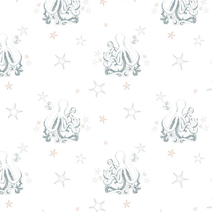 Starry Octopus Fabric Design (Orange colorway)