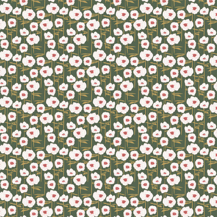 Bed of Poppies Fabric in Green colorway by AjoyeDesigns