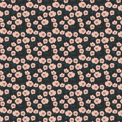 Bed of Poppies Fabric in Black colorway by AjoyeDesigns