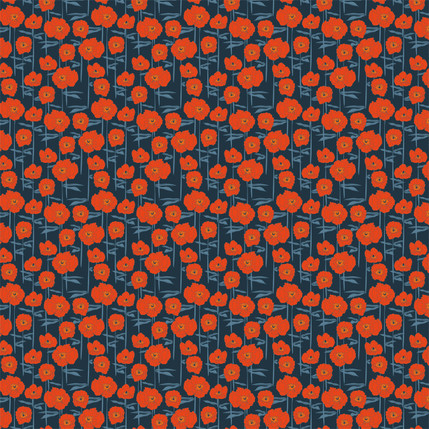 Bed of Poppies Fabric in Blue colorway by AjoyeDesigns