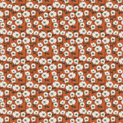 Bed of Poppies Fabric in Persimmon colorway by AjoyeDesigns