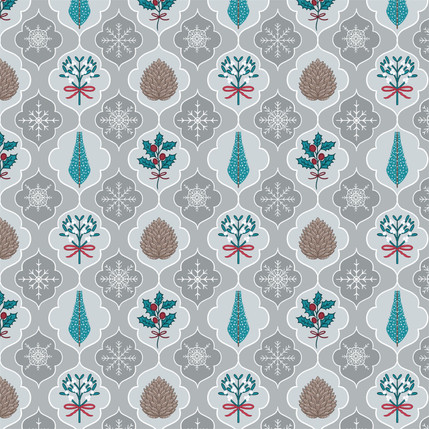 Winter Berries Fabric Design in Cranberry Frost colorway